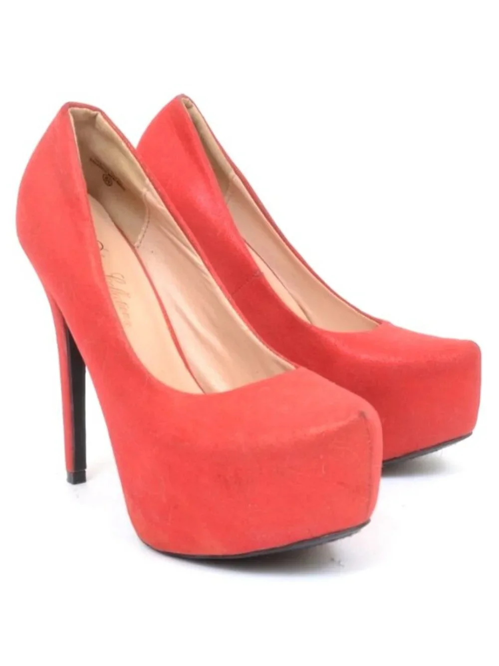 De Blossom Women's 8.5 Red Sparkle Almond Toe Platform Pumps Stiletto Heels